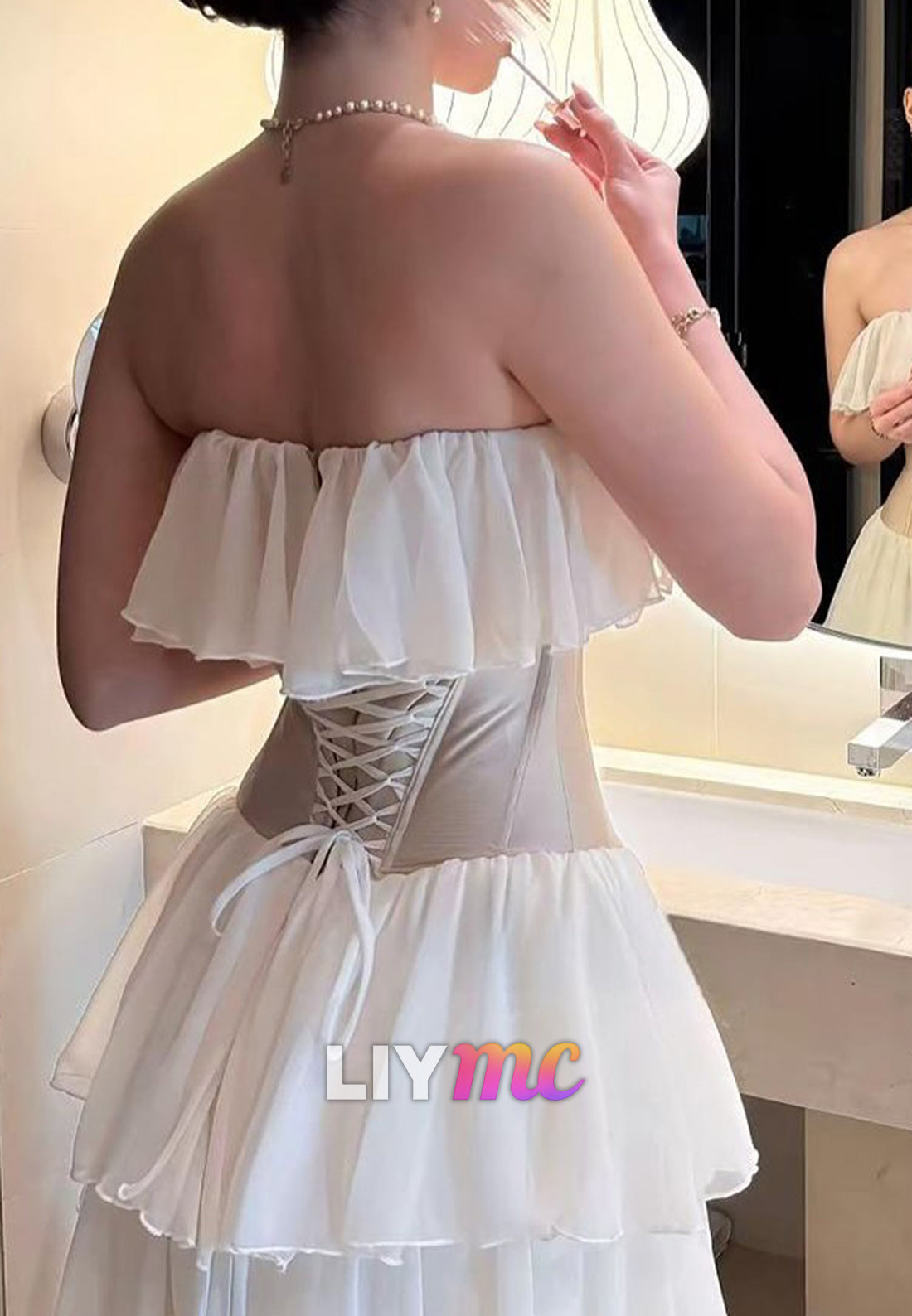 Straight Across Chiffon Tiered A-Line Formal Dress