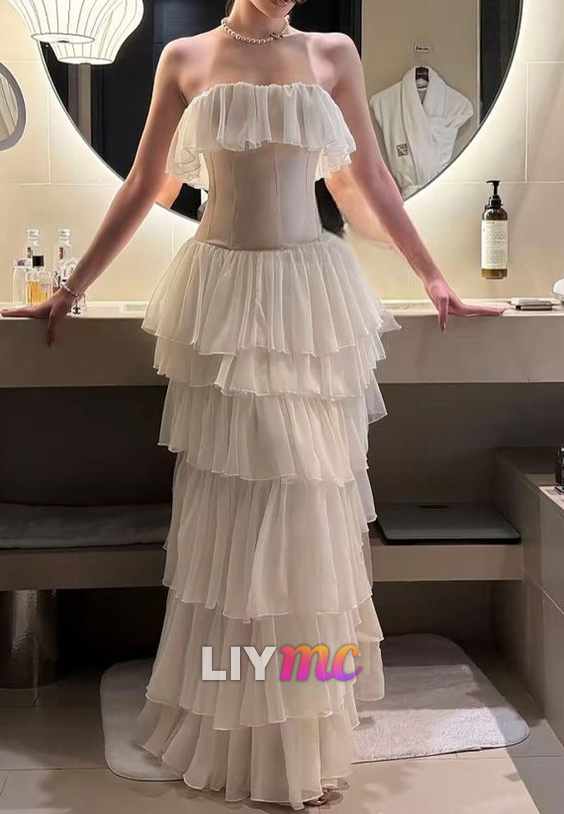 Straight Across Chiffon Tiered A-Line Formal Dress