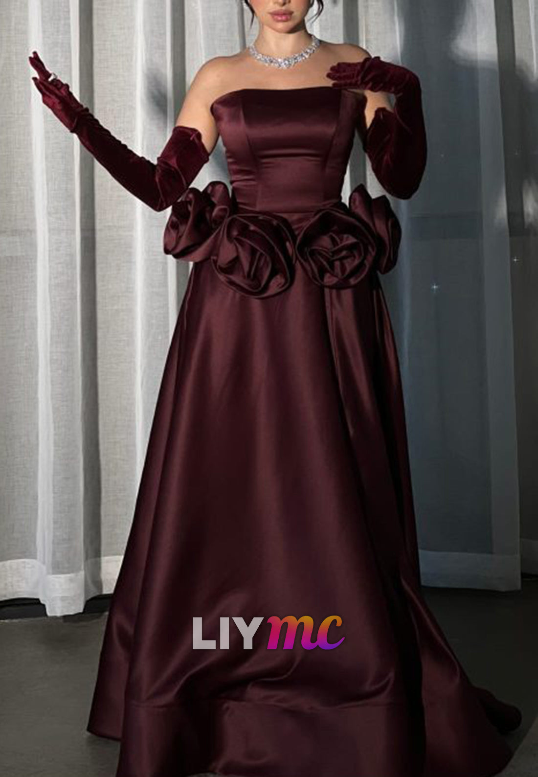 Straight Across Floral Embellished A-Line Evening Dress