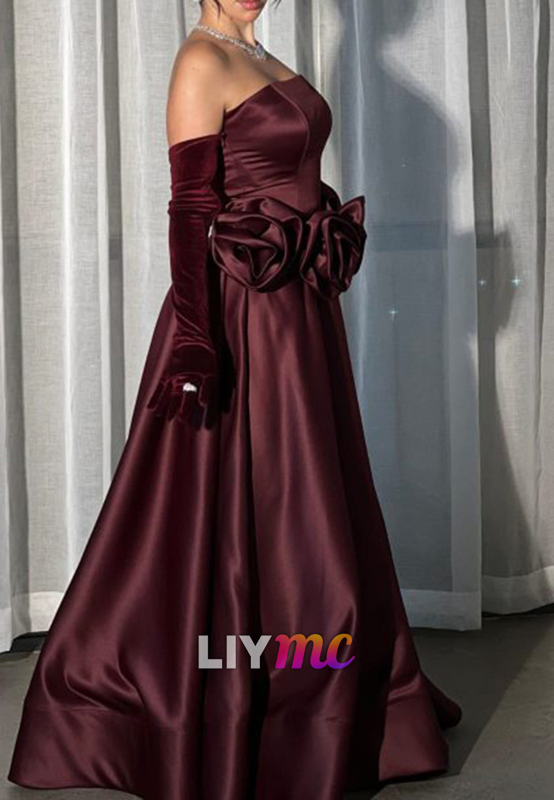 Straight Across Floral Embellished A-Line Evening Dress