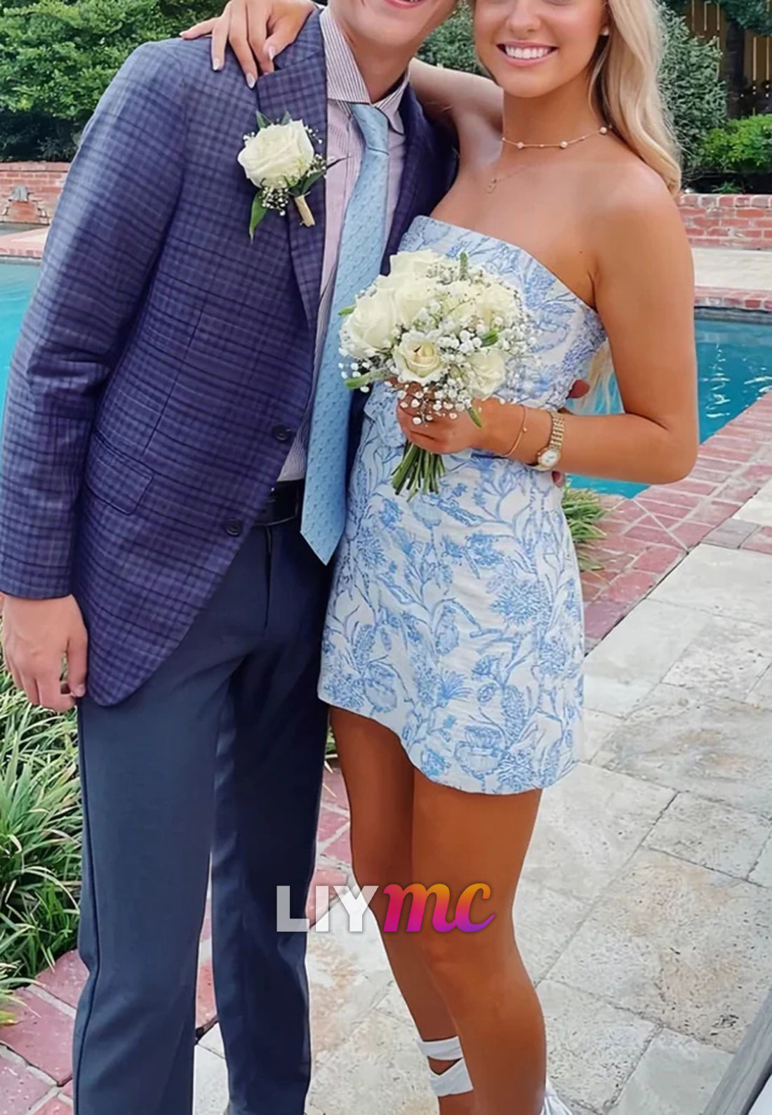 Straight Across Floral Printed A-Line Homecoming Dress
