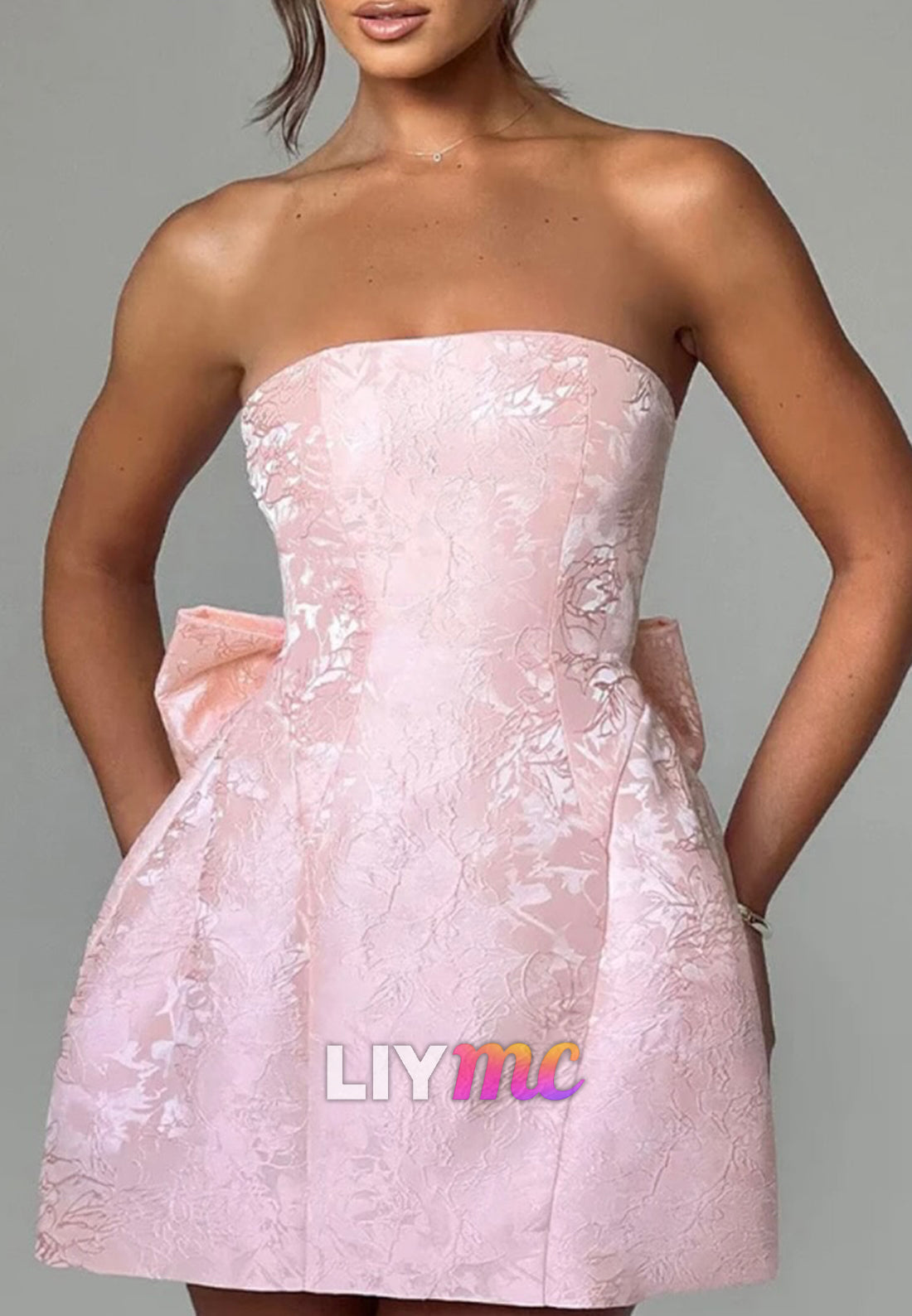 Straight Across Floral Printed Bowknot A-Line Party Homecoming Dress