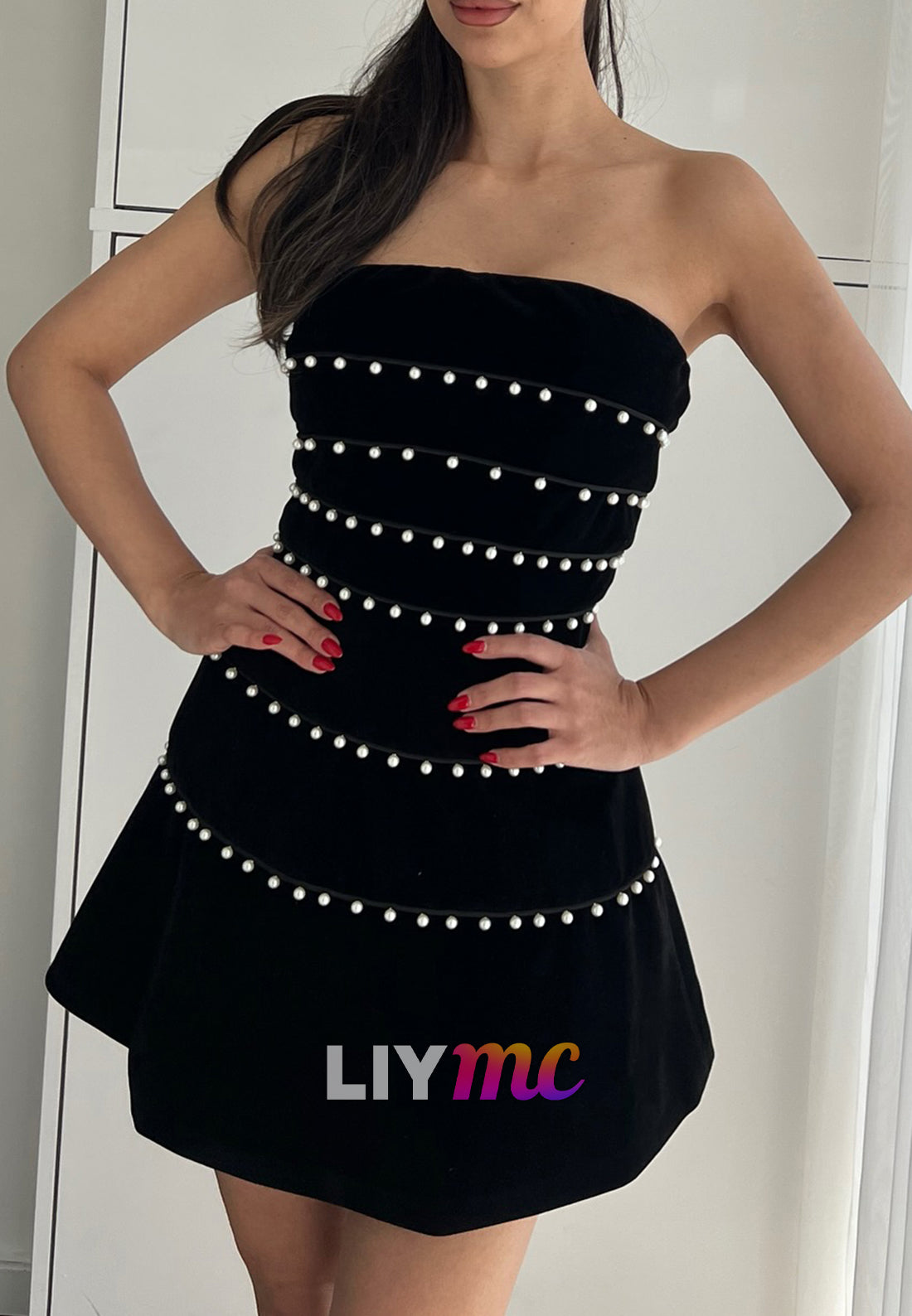 Straight Across Pearl A-Line Party Homecoming Dress