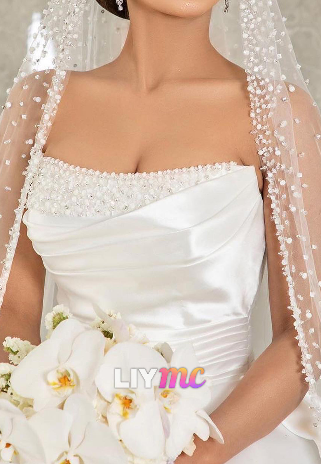 Straight Across Pearl Satin Sleeveless A-Line Wedding Dress