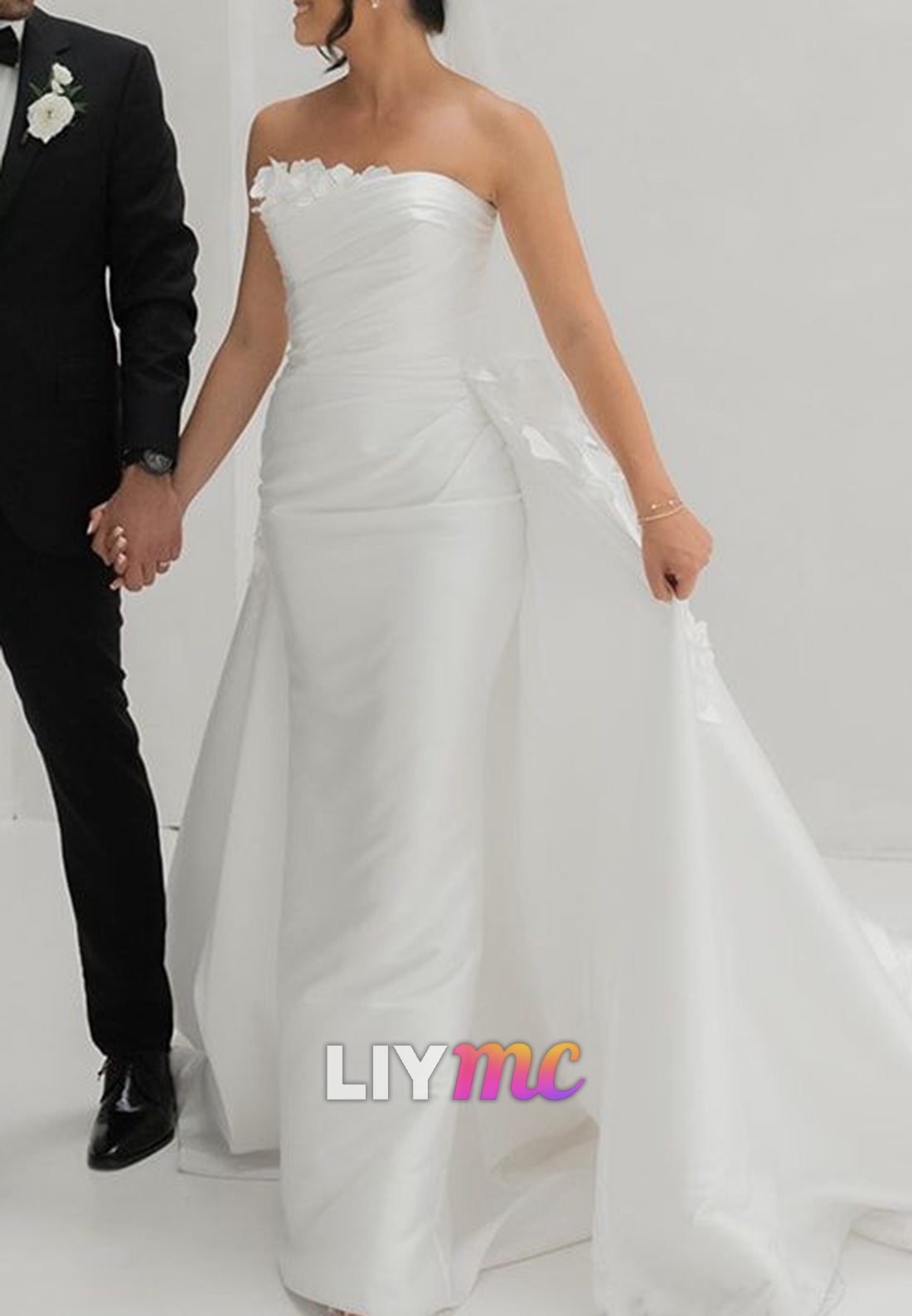 Straight Across Satin Floral Embellished Mermaid Classic Wedding Dress