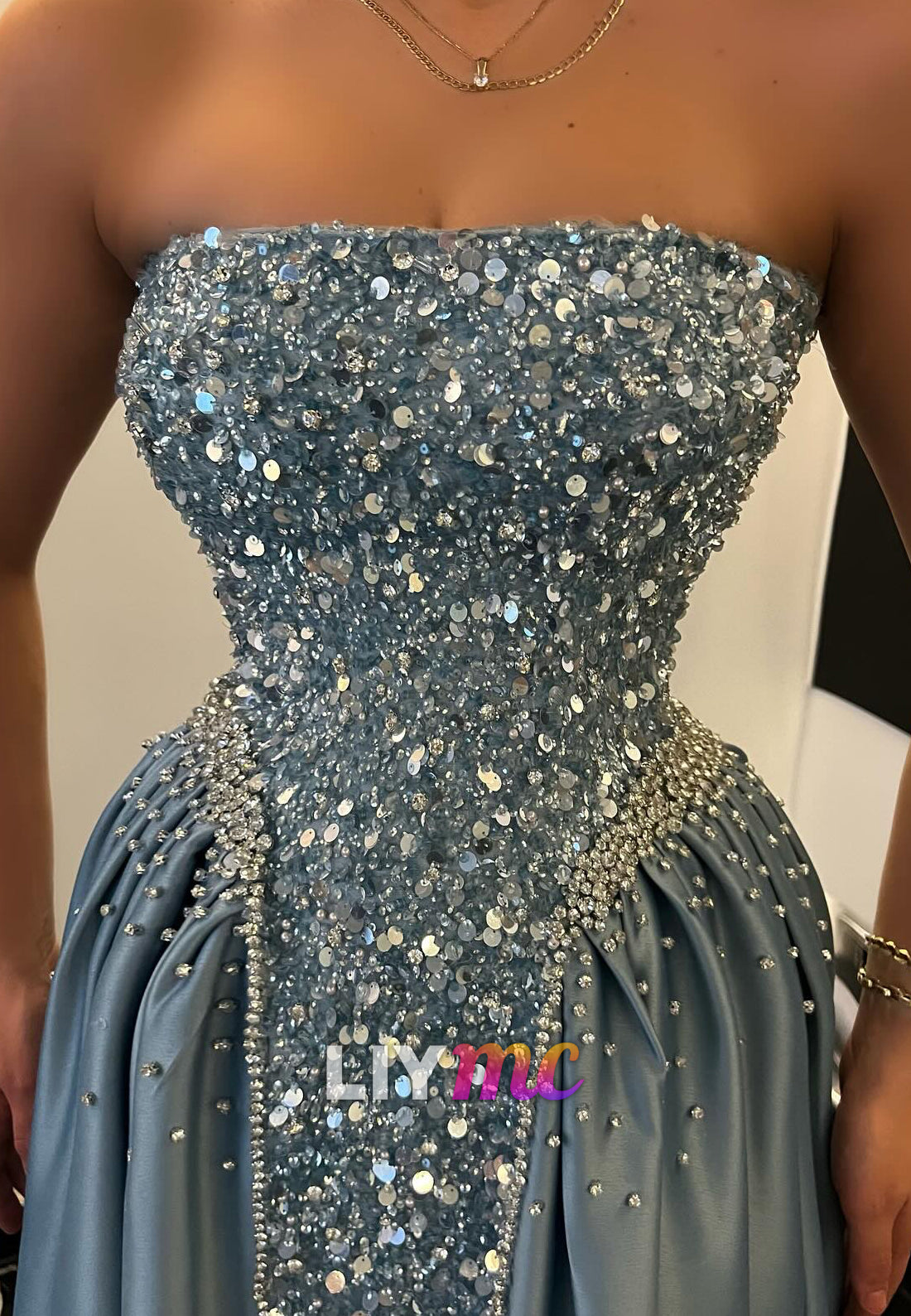 Straight Across Sequins Beaded A-Line Prom Dress