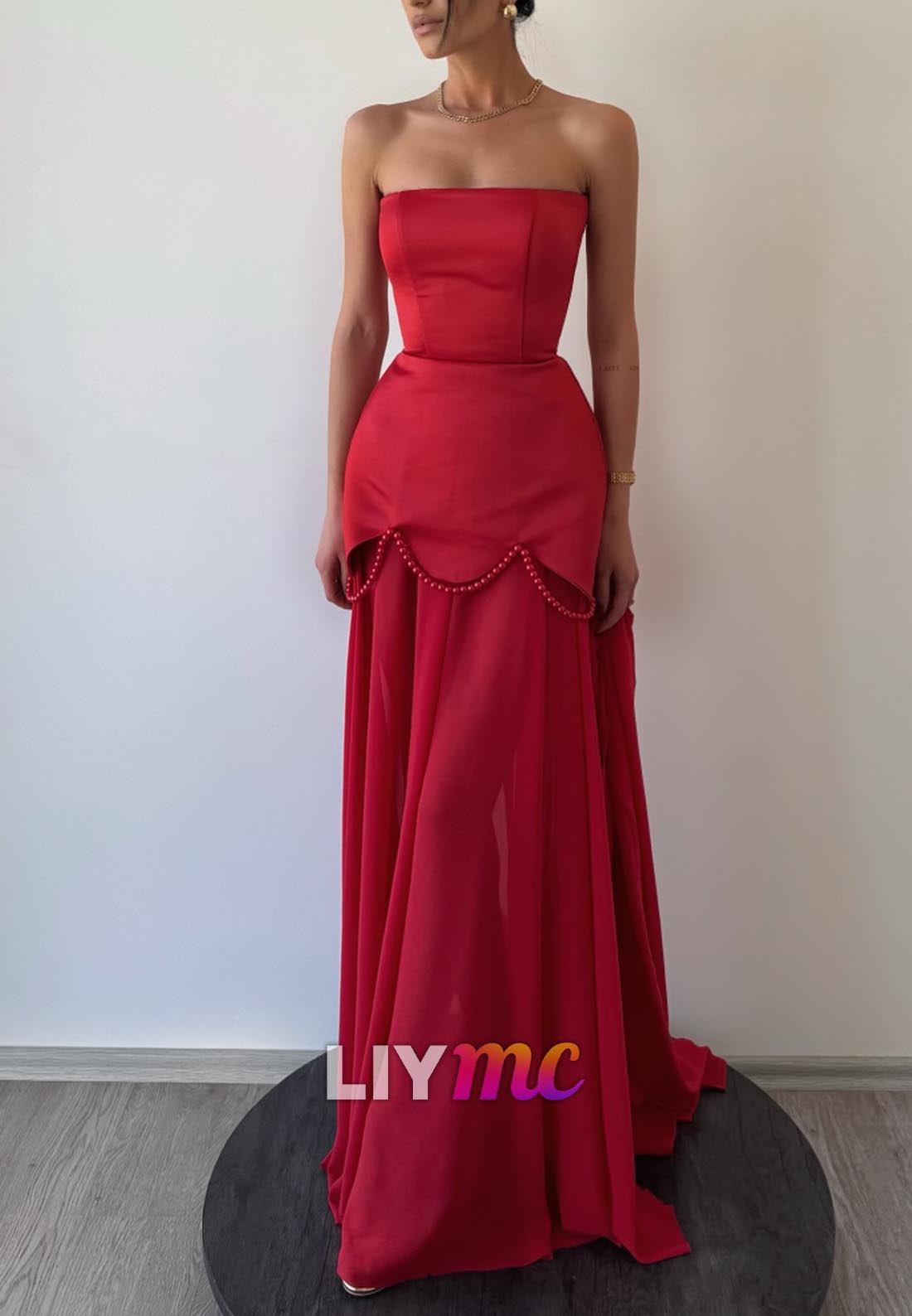 Straight Across Sleeveless A-Line Formal Dresss