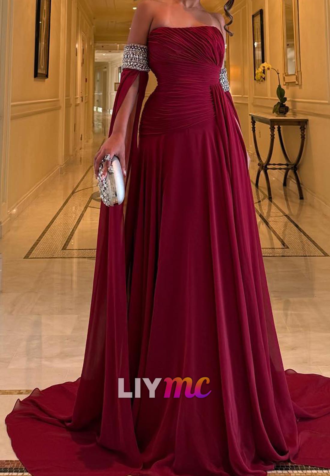 Straight Across Sleeveless Pleated A-Line Evening Dress