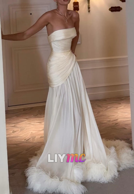 Straight Across Sleeveless Pleated A-Line Wedding Dress