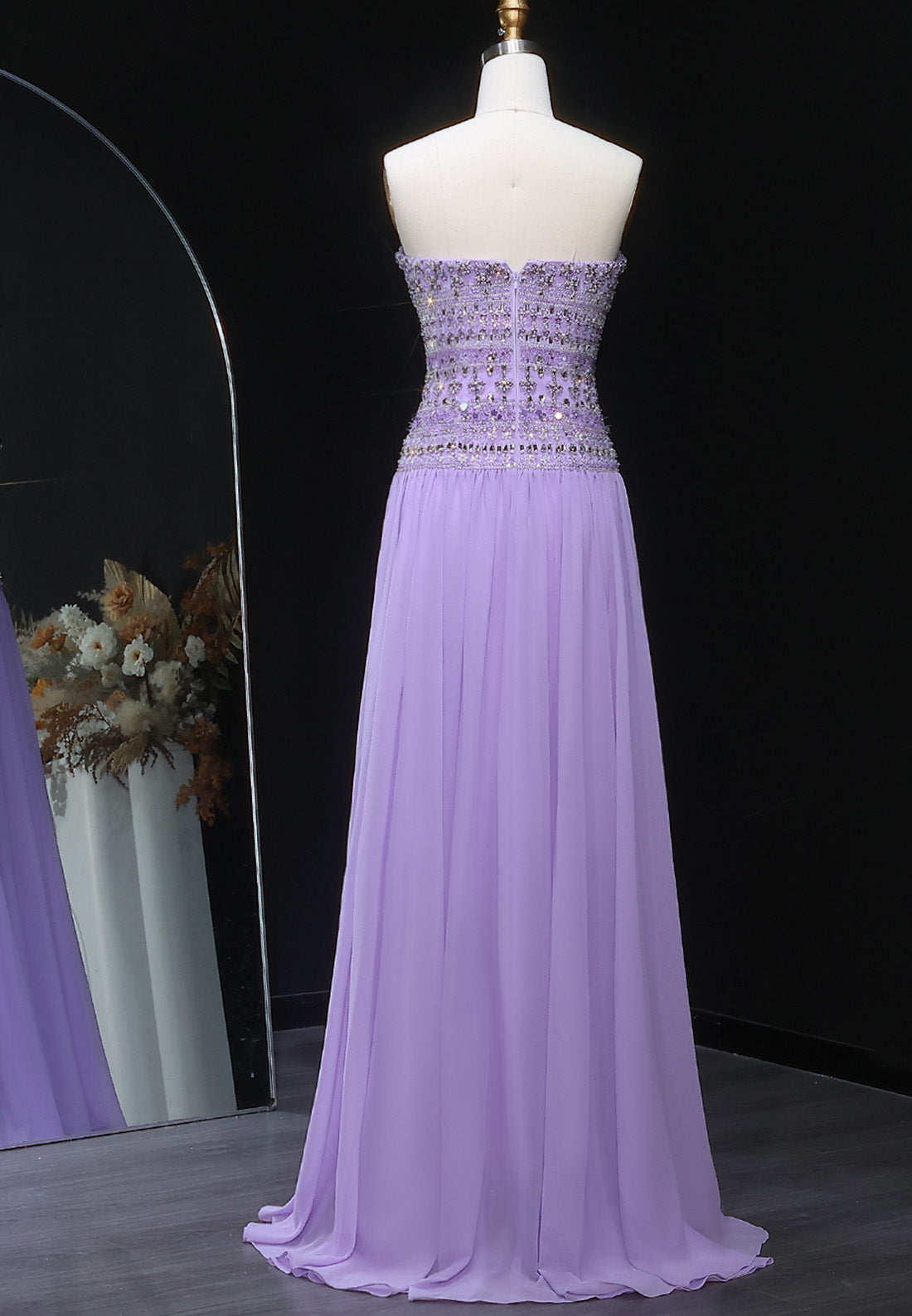 Straight Across Sleeveless Pleated Beaded A-Line Prom Dress