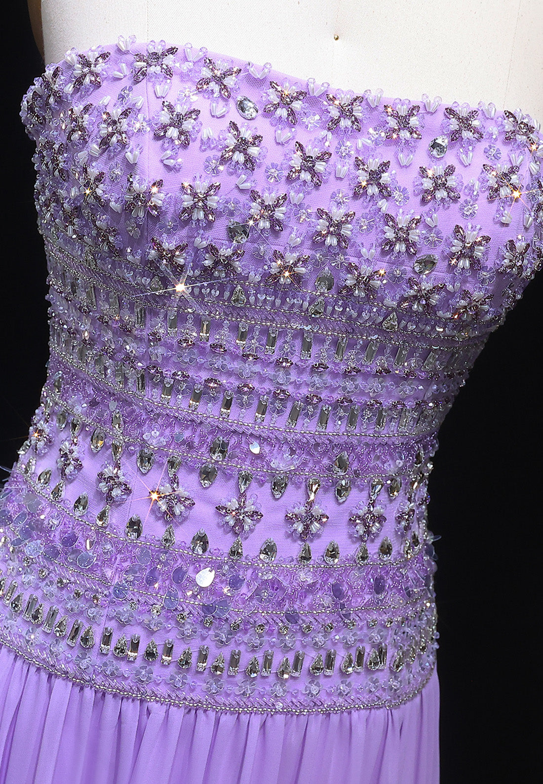 Straight Across Sleeveless Pleated Beaded A-Line Prom Dress