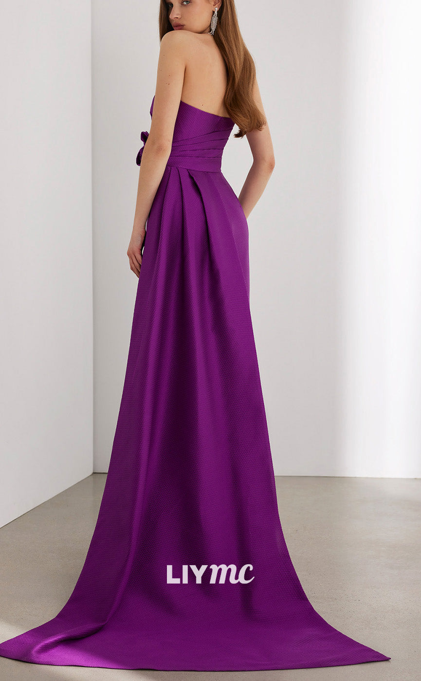 M1229 - Straight Across Sleeveless Pleated Floral Embellished Mermaid Mother of Bride Dress Cocktail Dress