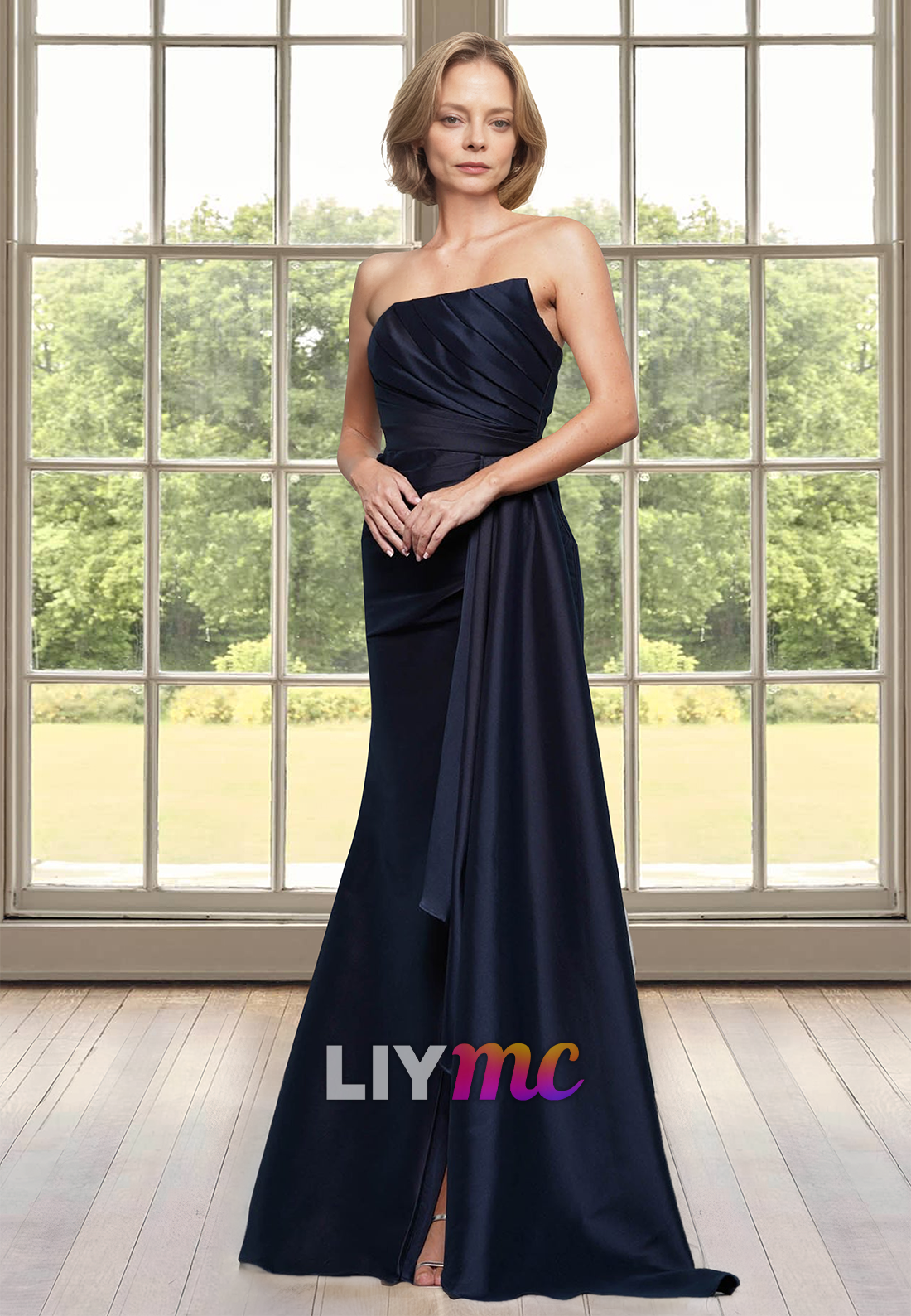 Straight Across Sleeveless Pleated Sheath Mother of Bride Dress