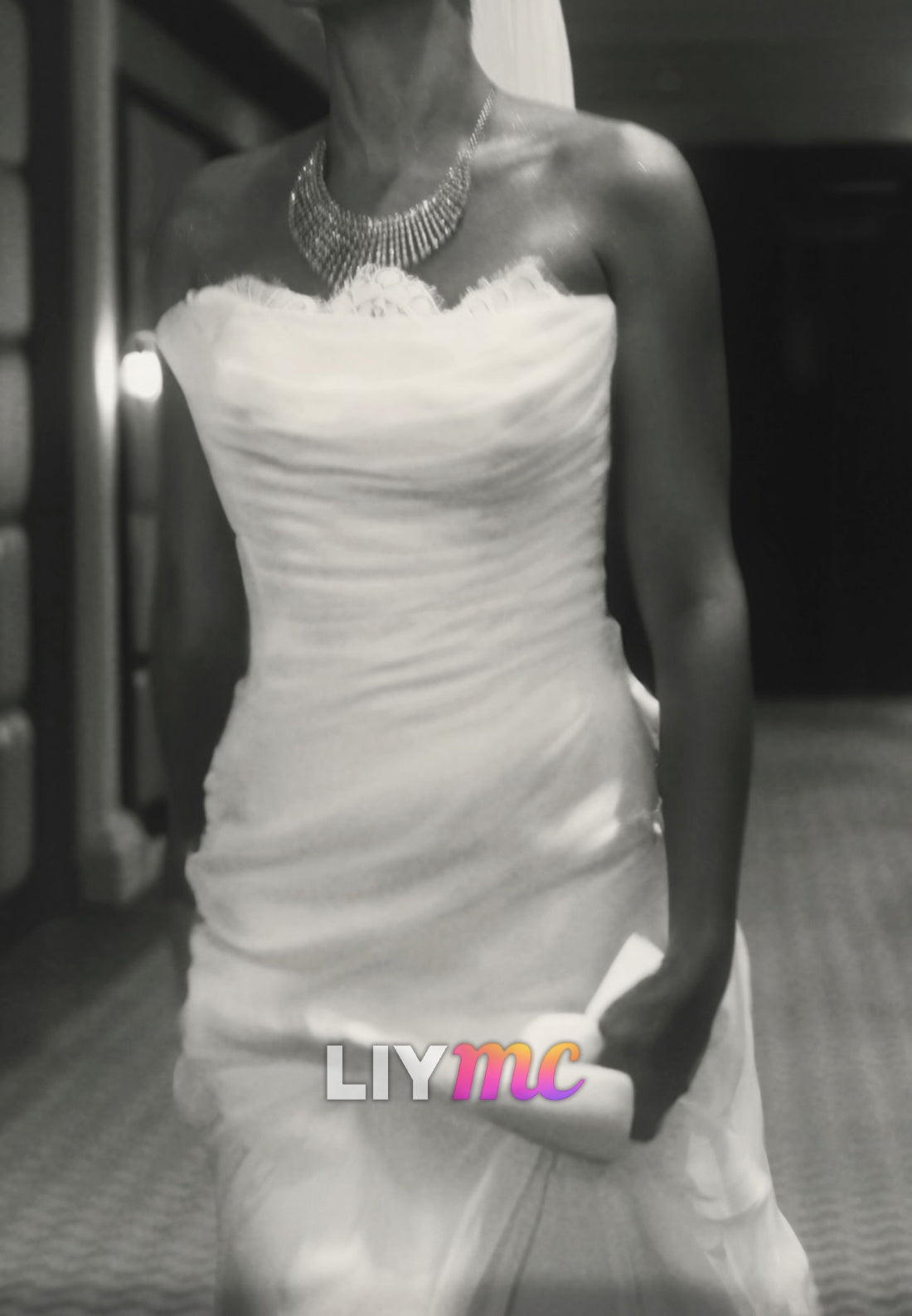 Straight Across Sleeveless Pleated Sheath Wedding Dress