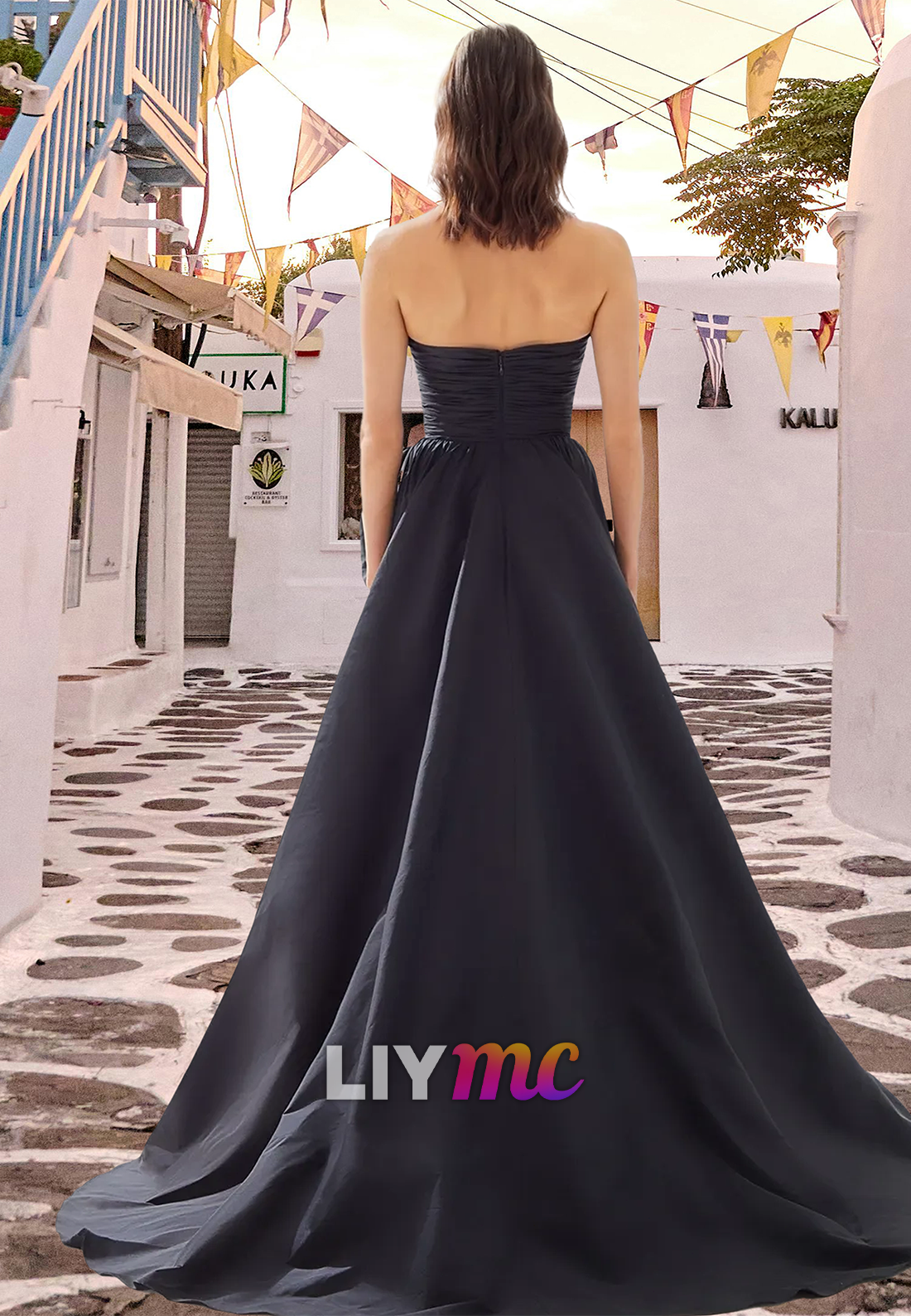 Straight Across Sleeveless Pleated Side Slit A-Line Prom Dress