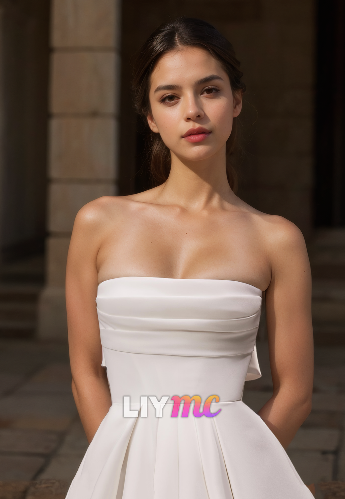 Straight Across Sleeveless Pleated Sleek A-Line Wedding Dress