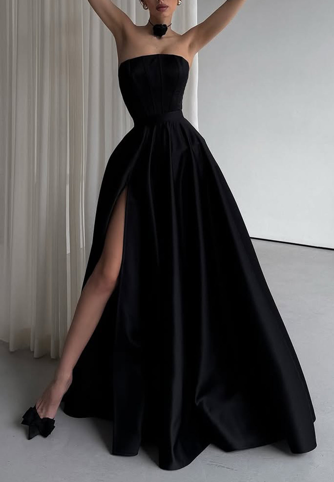 Straight Across Sleeveless Side Slit A-Line Prom Dress