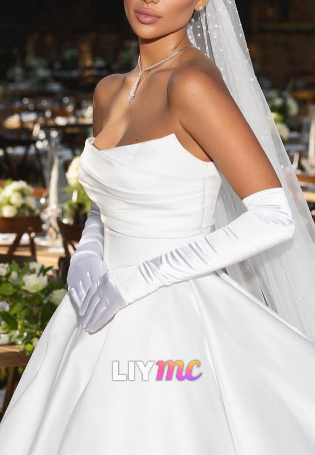 Straight Across Sleeveless Simple Satin A-Line Wedding Dress