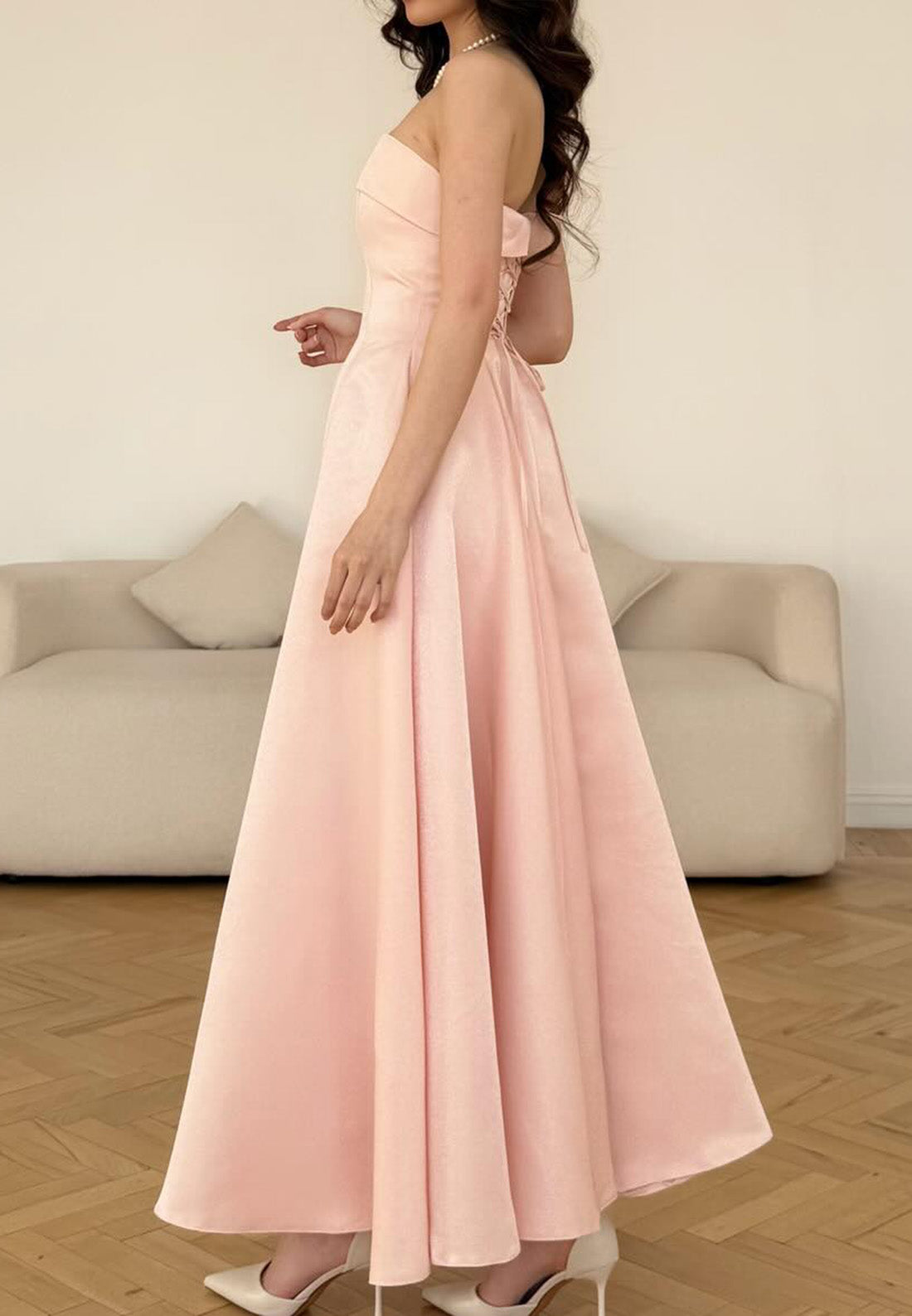 Straight Across Sleeveless Sleek Pleated A-Line Pink Prom Dress