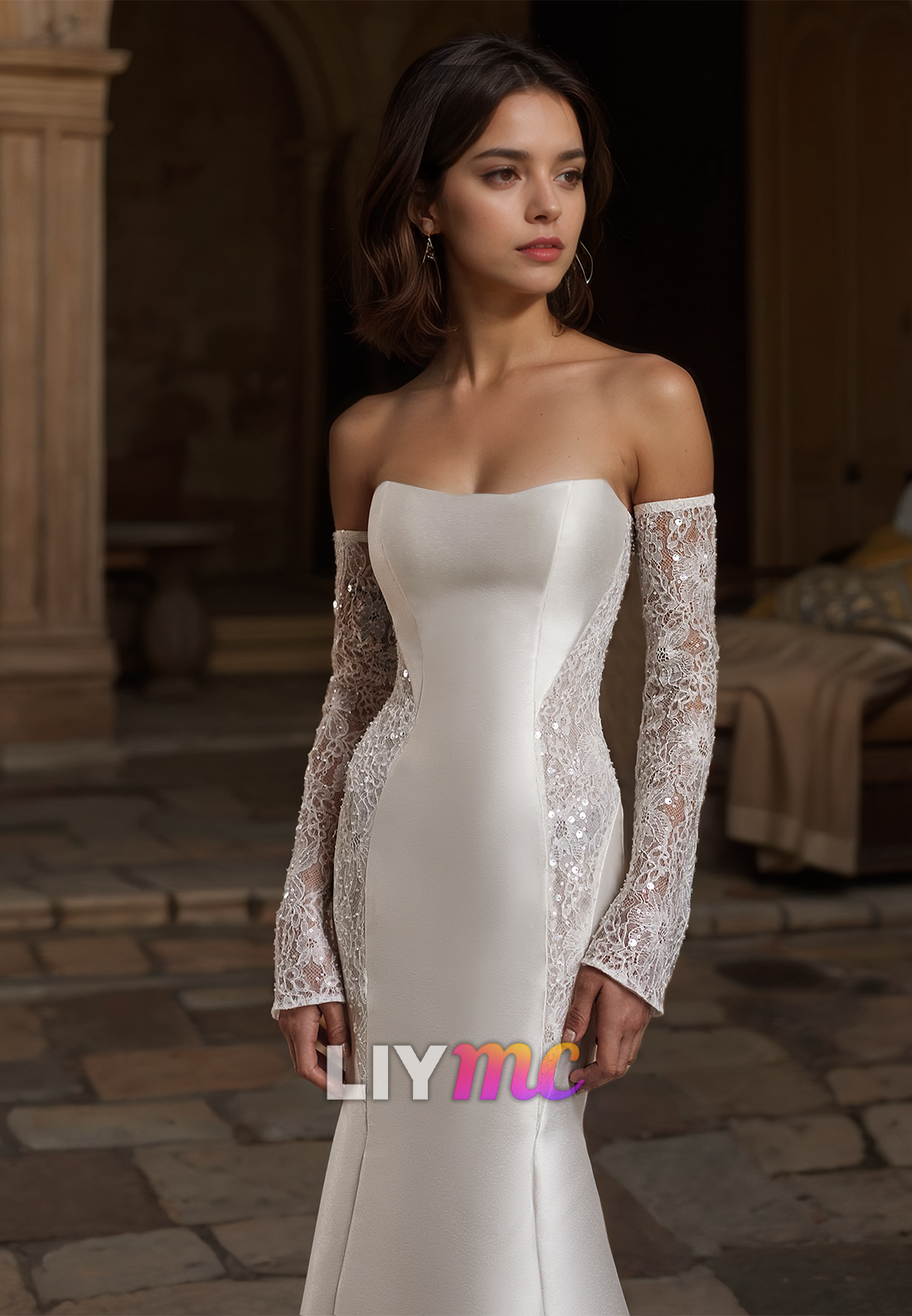 Straight Across Sleeveless Sleek Satin Mermaid Wedding Dress