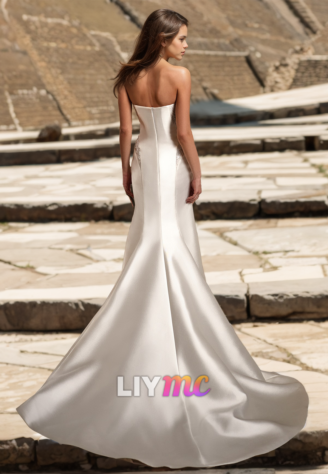 Straight Across Sleeveless Sleek Satin Mermaid Wedding Dress