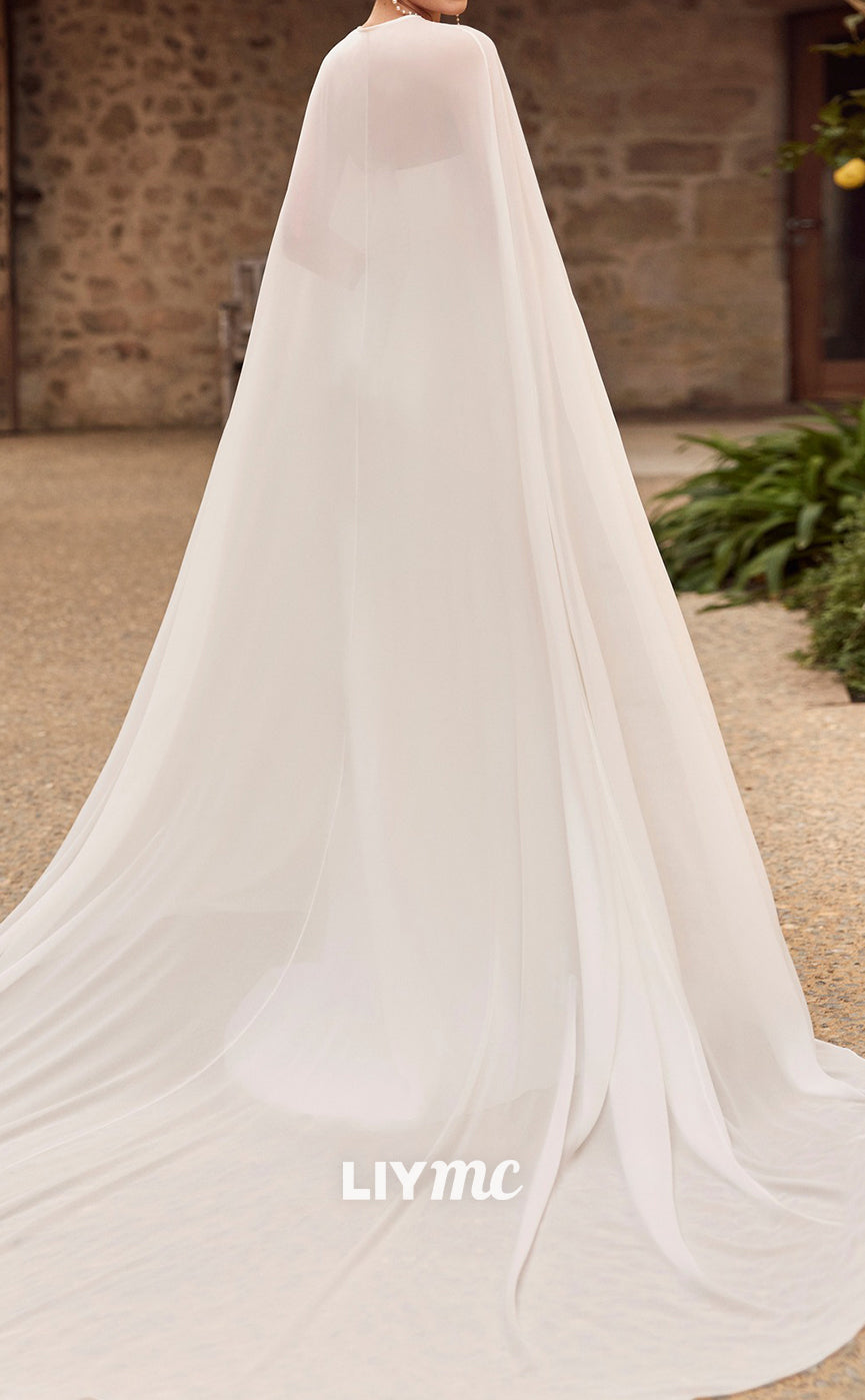 LW890 - Straight Across Sleeveless Sleek Stin Mermaid Beach Wedding Dress