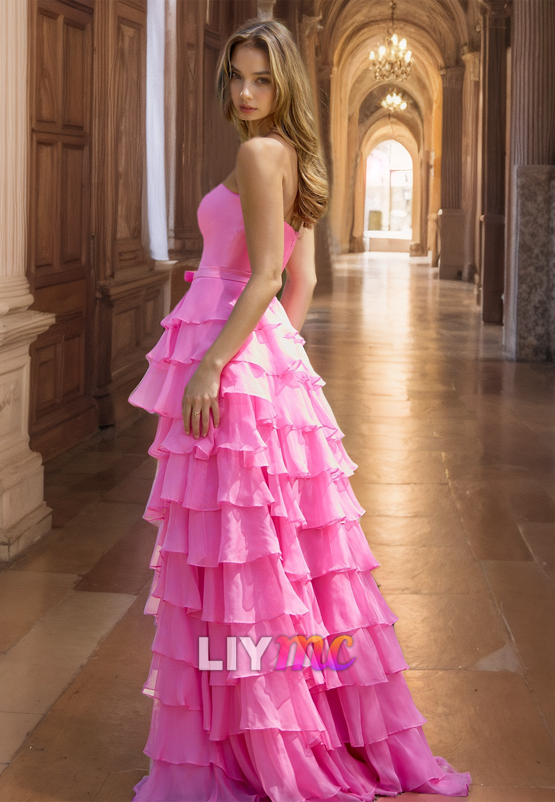 Straight Across Sleeveless Tiered A-Lien Prom Dress