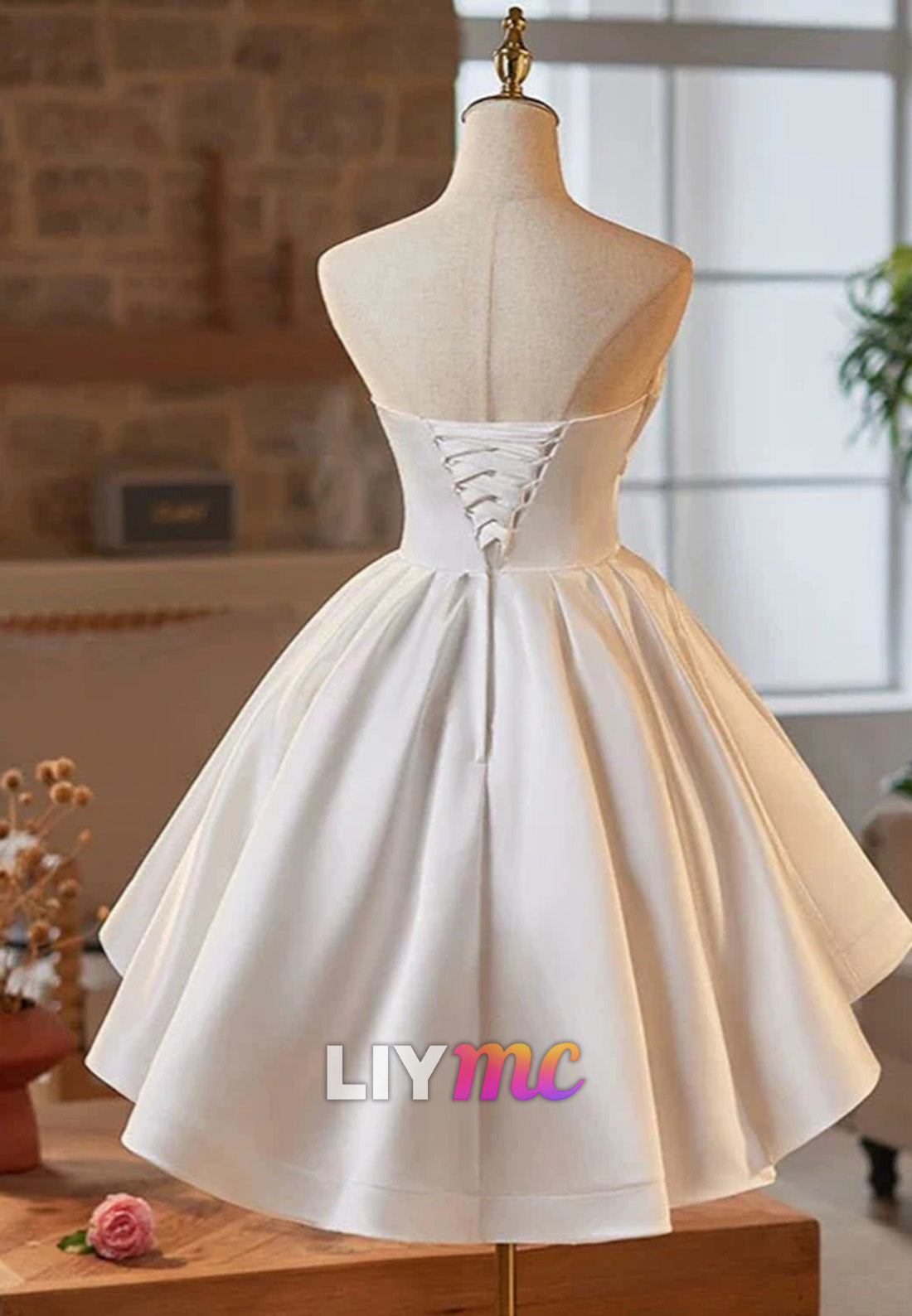 Straight Across Sleeveless Tiered A-Line Short Wedding Dress