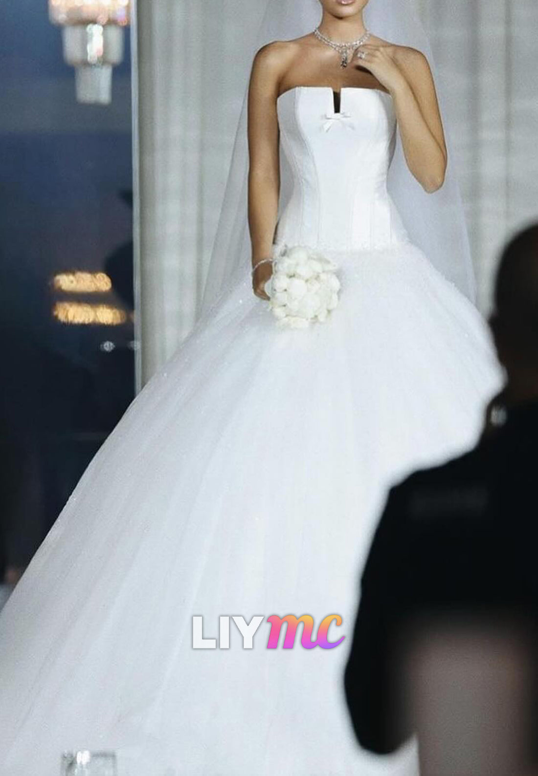 Straight Across Sleeveless Tulle Ball Gown Wedding Dress