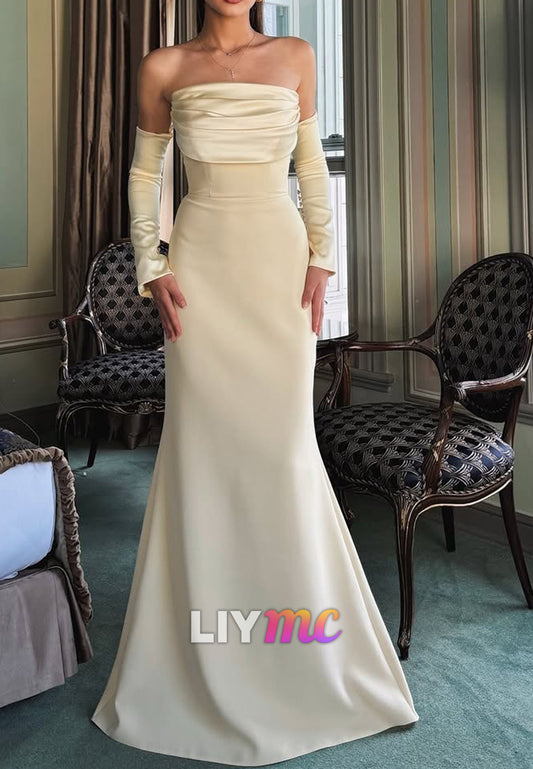 Straight Across Strapless Sleek Sheath Evening Dress