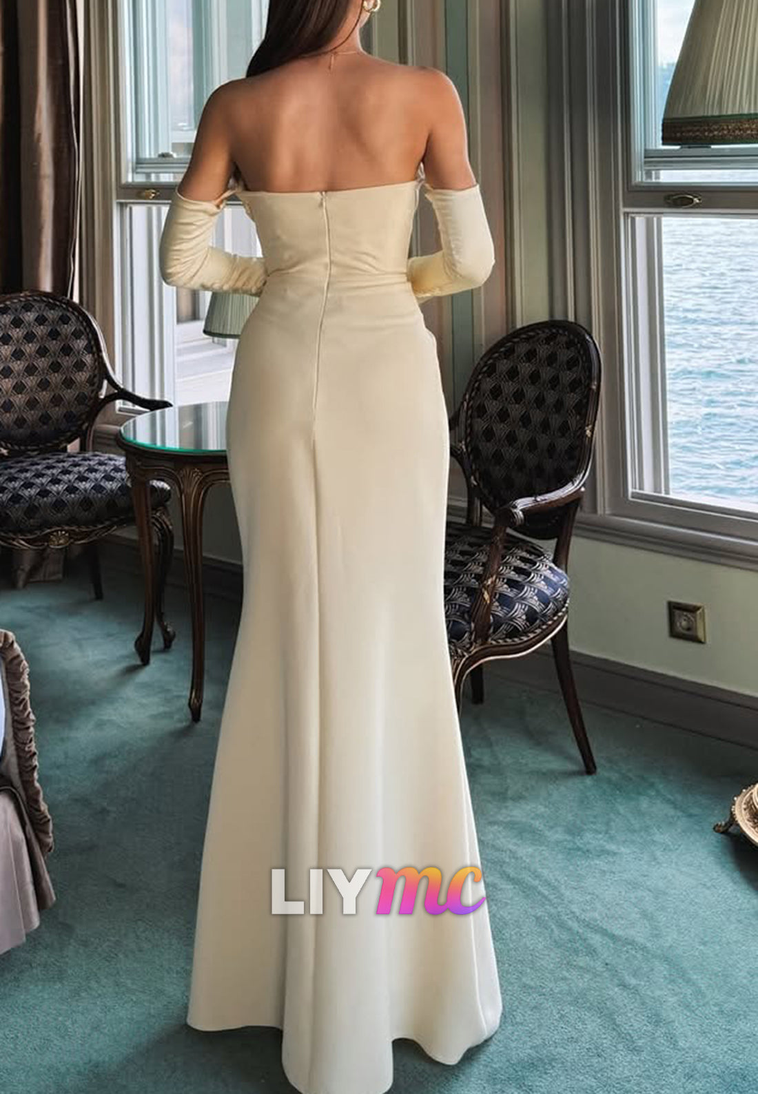 Straight Across Strapless Sleek Sheath Evening Dress