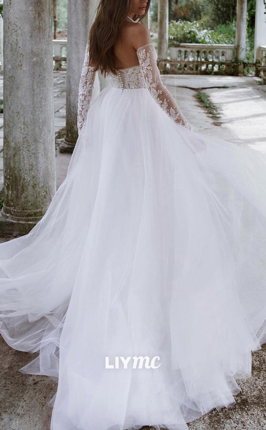 LW865 - Strapless Sleeveless Appliques Beaded A-Line Wedding Dress