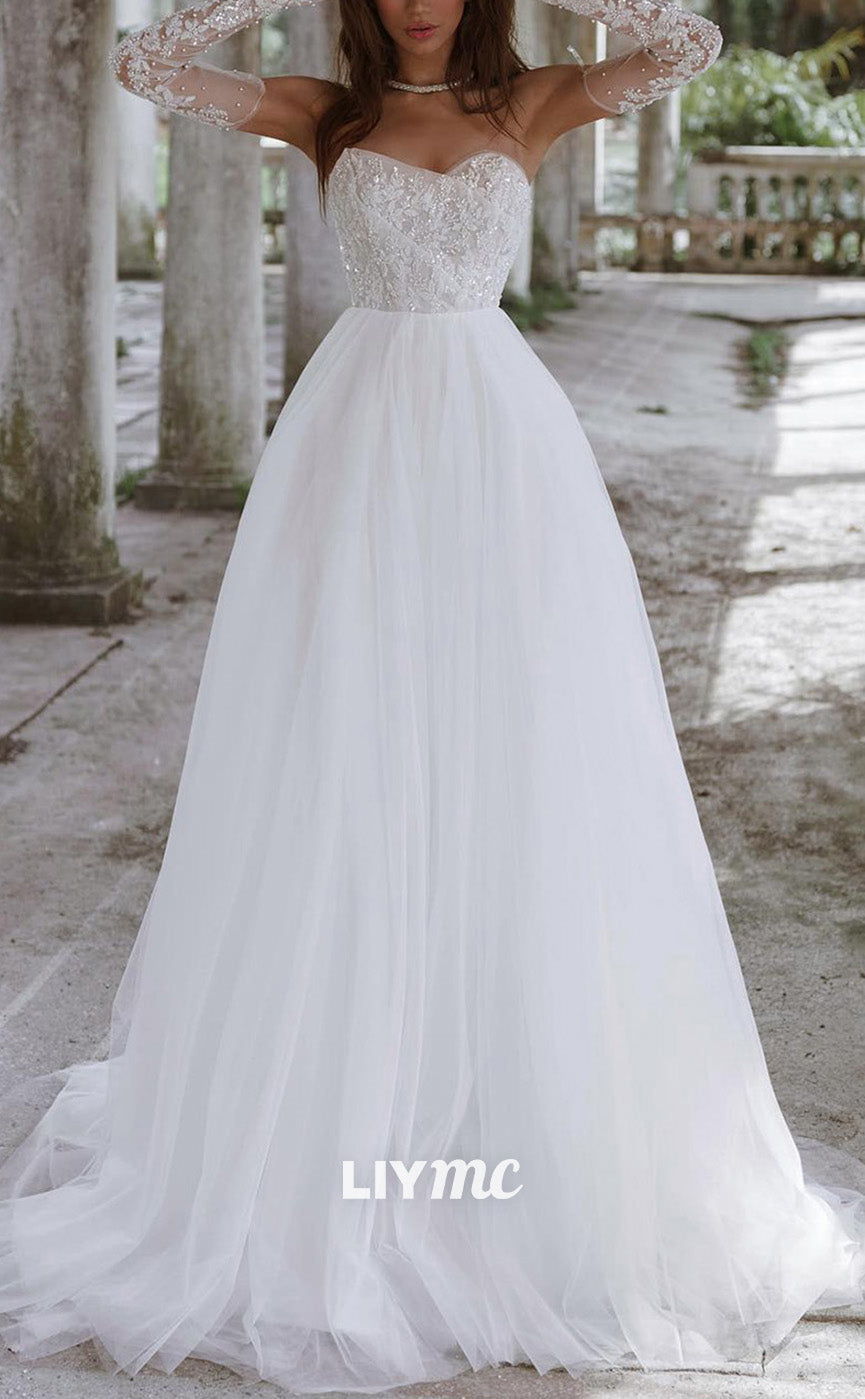 LW865 - Strapless Sleeveless Appliques Beaded A-Line Wedding Dress Liymc LW865 - Strapless Sleeveless Appliques Beaded A-Line Wedding Dress Liymc