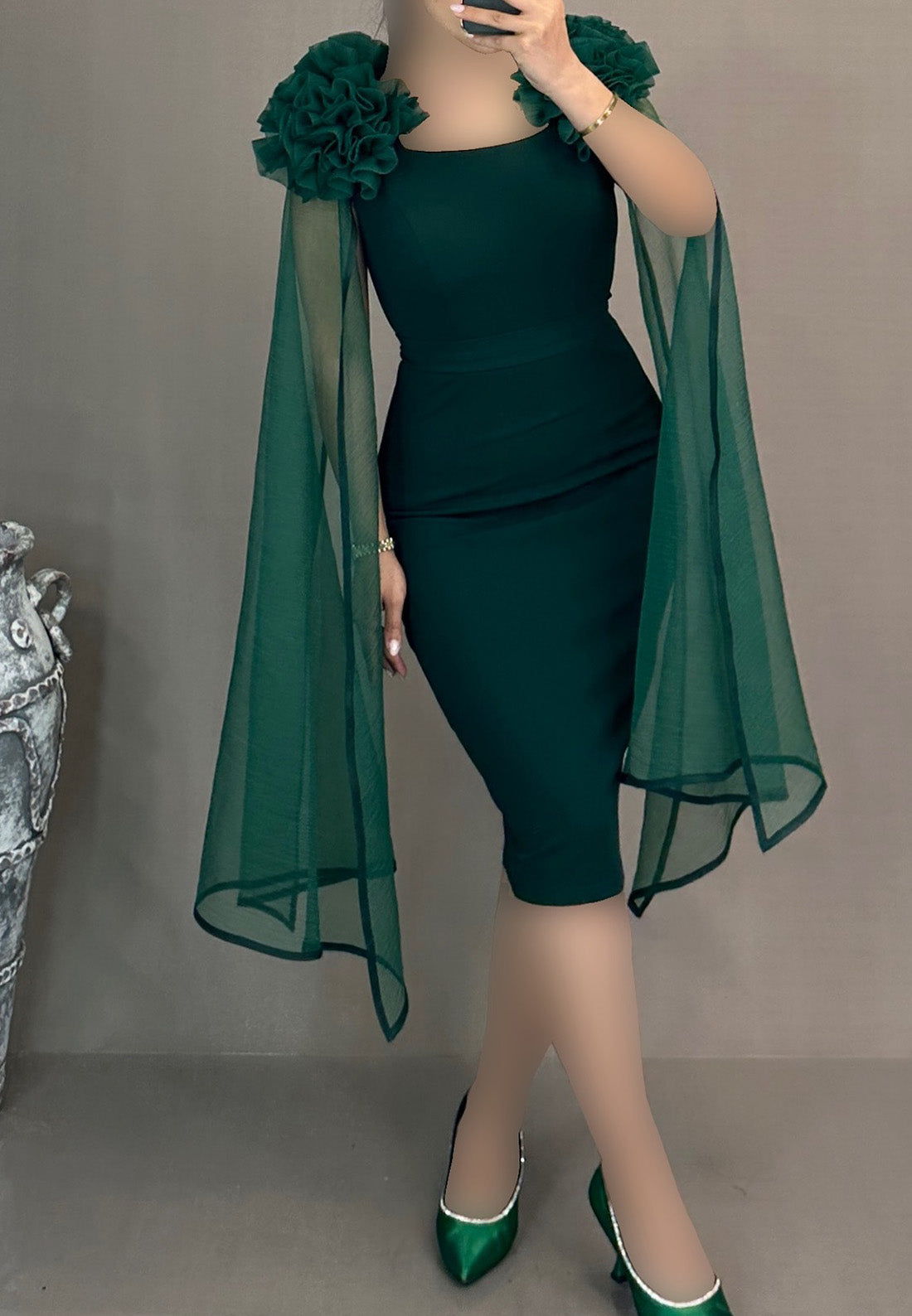 Scoop Long Sleeves Floral Mermaid Knee-Length Mother of Bride Dress