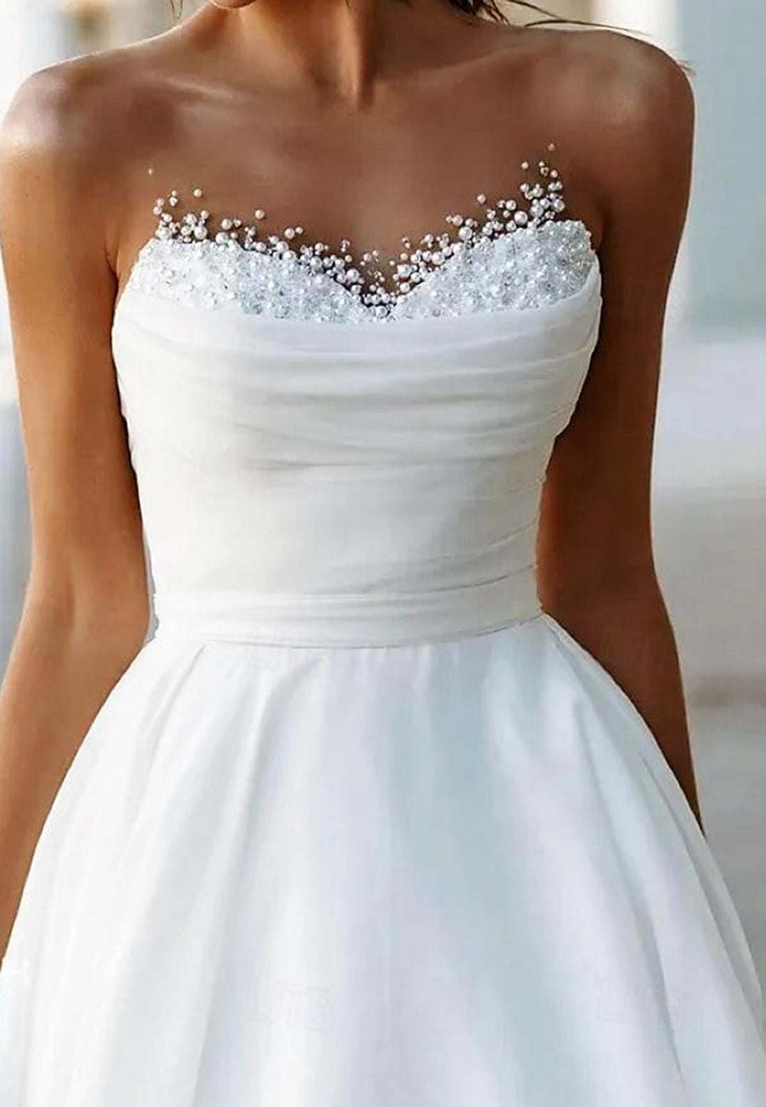 Sweetheart Strapless Beaded Pleated  A-Line Wedding Dress