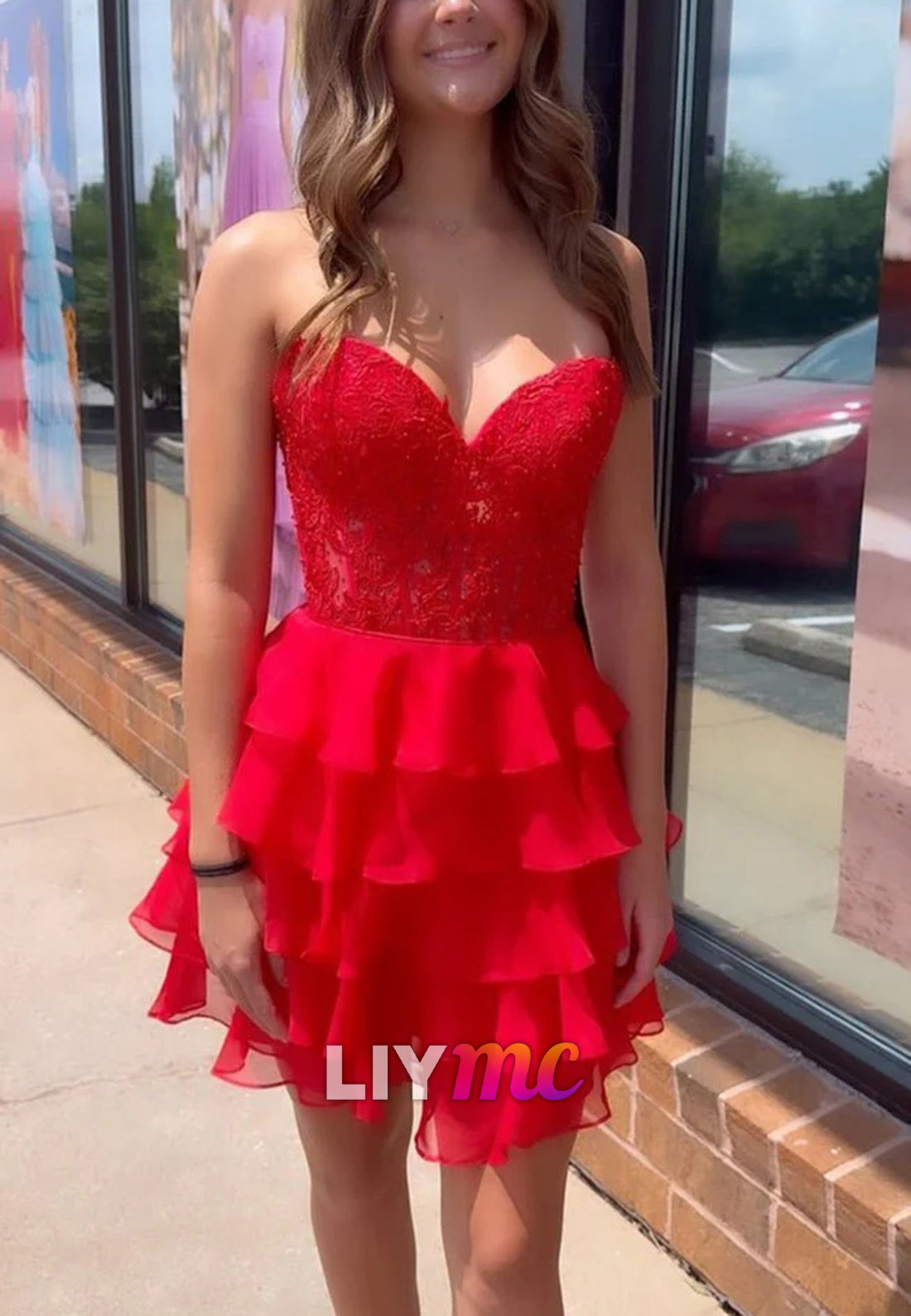 Sweetheart Appliques Chiffon Tiered A-Line Party Homecoming Dress
