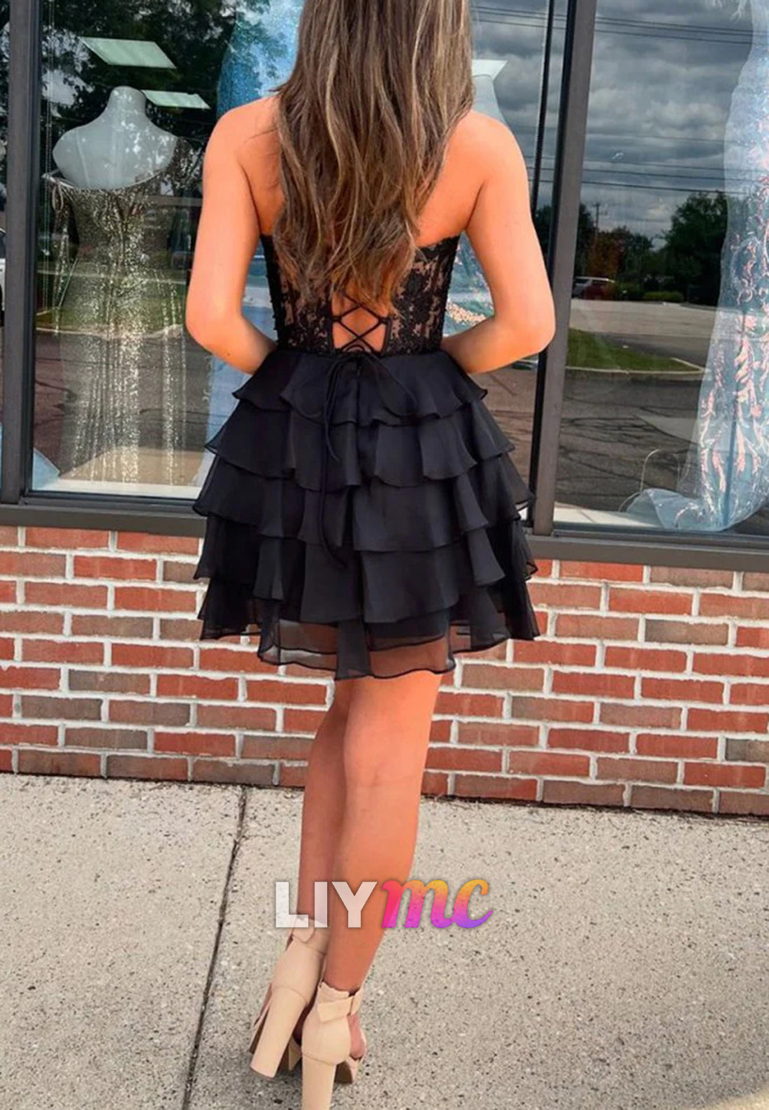 Sweetheart Appliques Chiffon Tiered A-Line Party Homecoming Dress