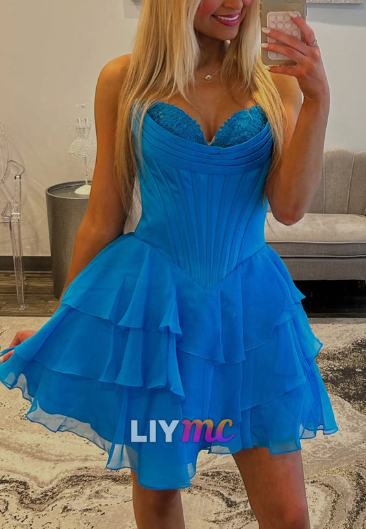 Sweetheart Appliques Tiered A-Line Short Homecoming Dress