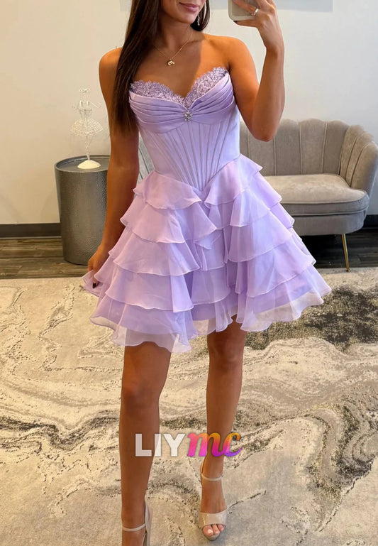 Sweetheart Appliques Tiered Chiffon A-Line Homecoming Dress