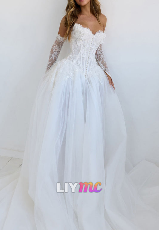 Sweetheart Appliques Tulle A-Line Sleeveless Wedding Dress