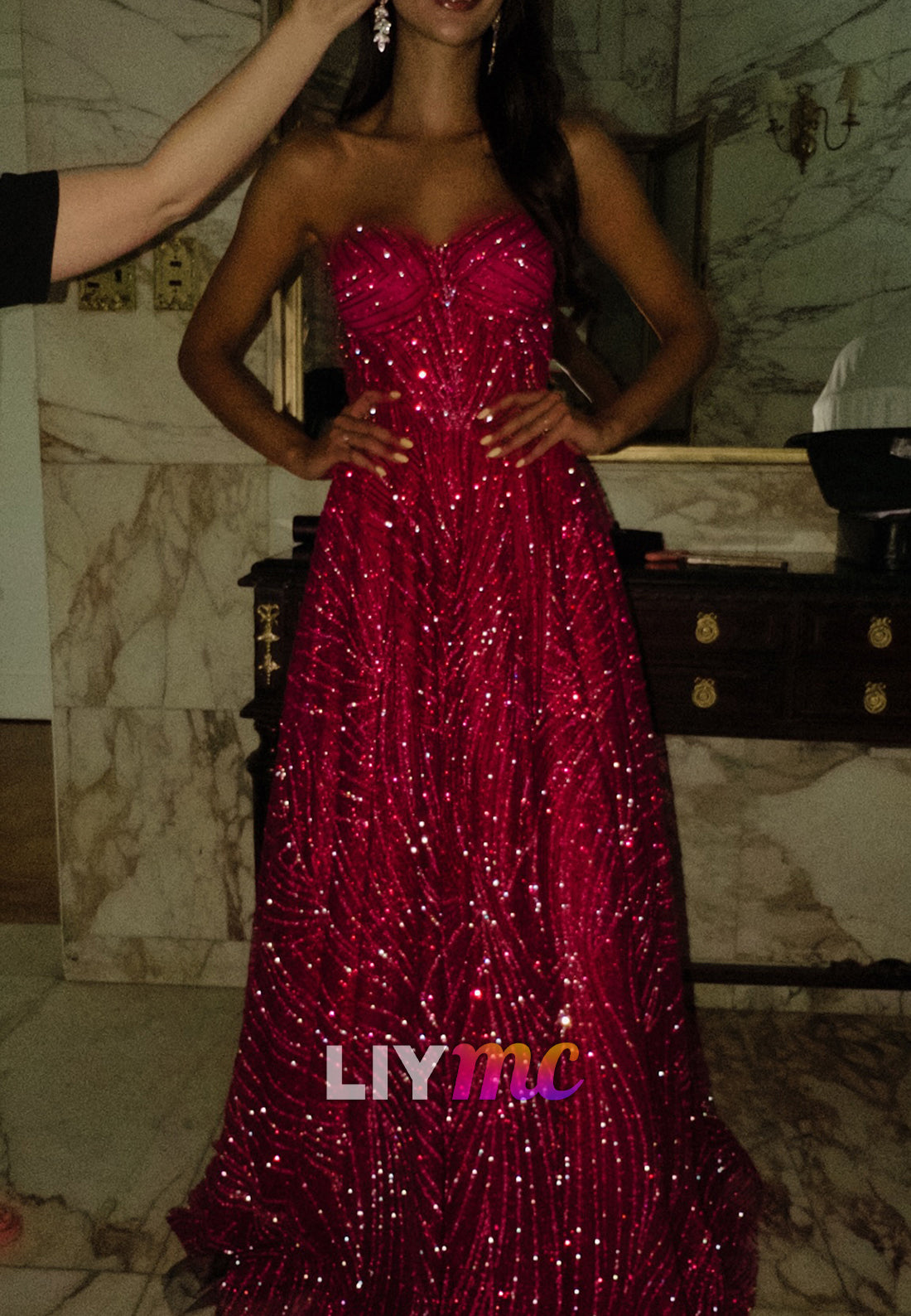 Sweetheart Beaded Embroidery Sparkly A-Line Prom Dress