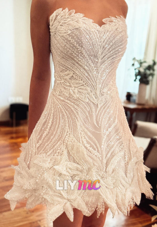 Sweetheart Beaded Embroidery Sparkly Short A-Line Wedding Dress