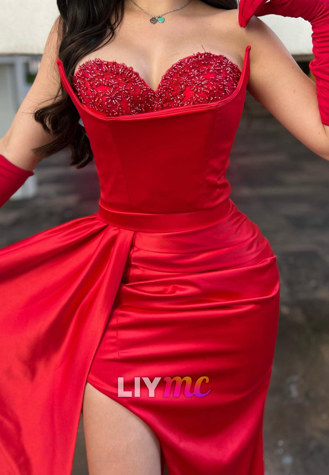 Sweetheart Beaded Pleated Evening Dress Sheath Prom Dress