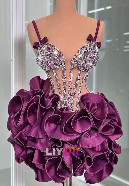 Sweetheart Beaded Ruffled A-Line Party Homecoming Dress