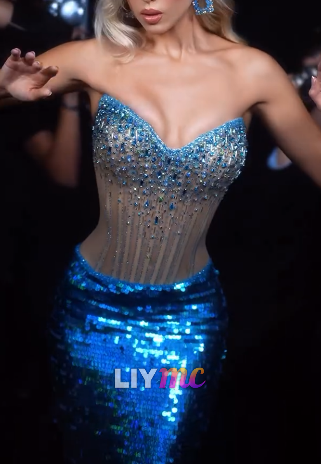 Sweetheart Beaded Sequins Mermaid Sparkly Prom Dress