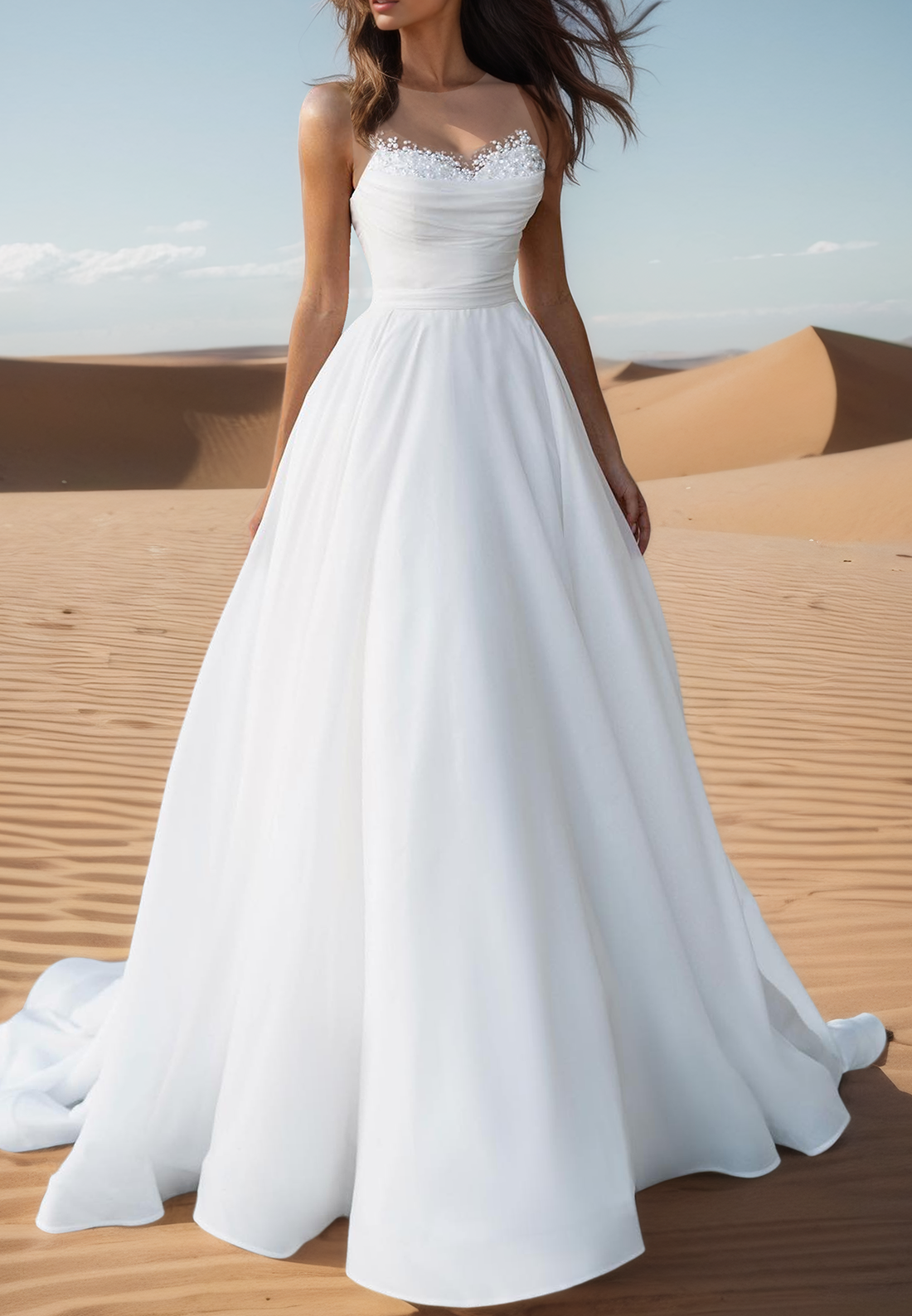 Sweetheart Beaded Sleeveless Pleated Ball Gown A-Line Wedding Dress