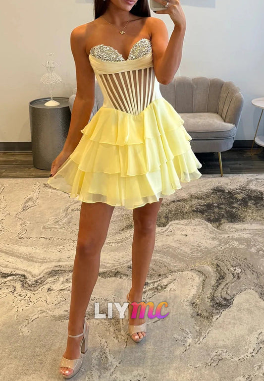 Sweetheart Beaded Tiered A-Line Short Party Homecoming Dress