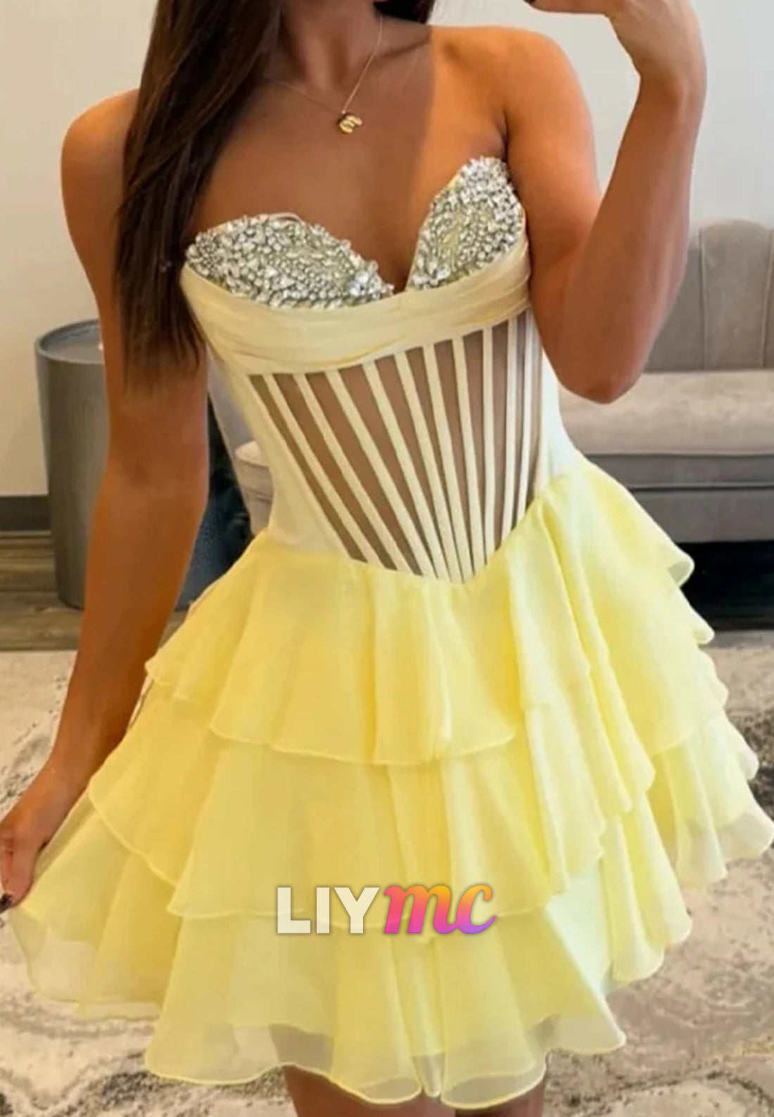 Sweetheart Beaded Tiered A-Line Short Party Homecoming Dress