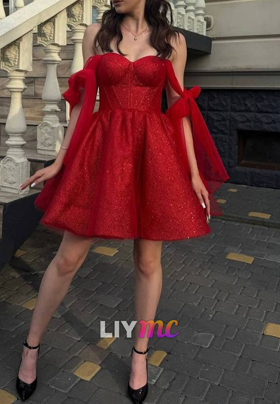Sweetheart Bowknot Sparkly A-Line Party Homecoming Dress