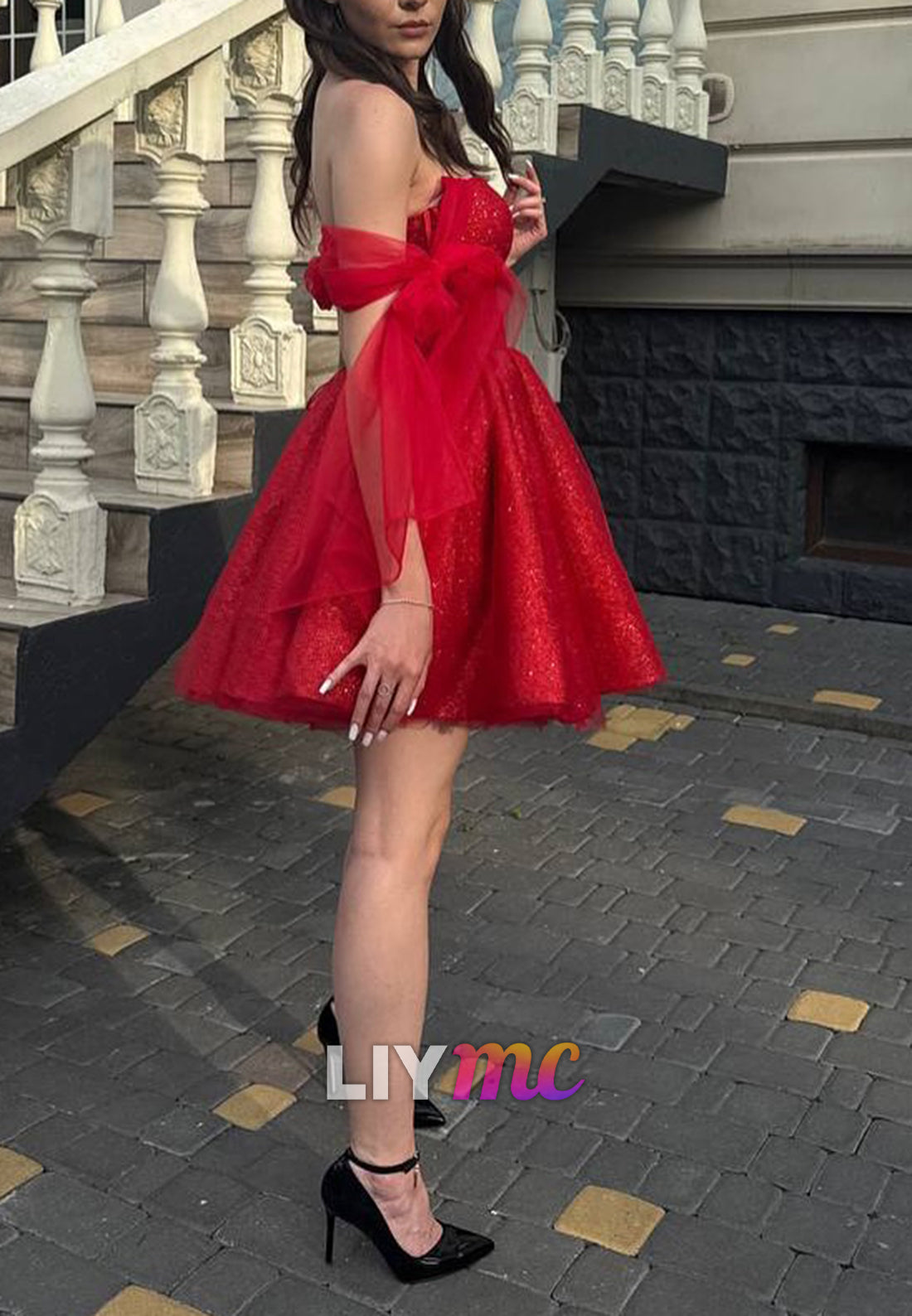 Sweetheart Bowknot Sparkly A-Line Party Homecoming Dress